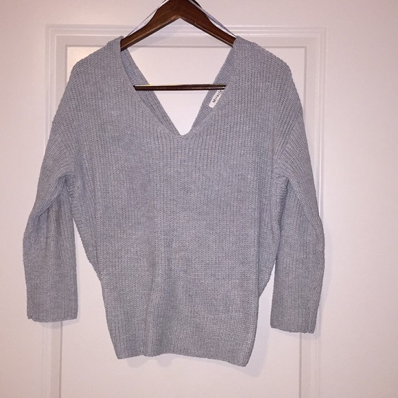 grey knitted wrapped fall sweater - Picture 5 of 7